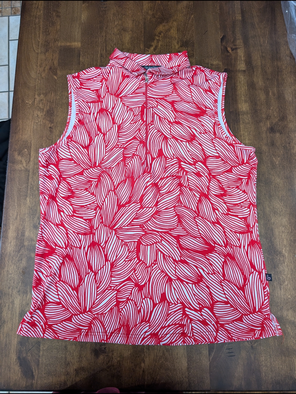 Women’s Sleeveless Zip Mock Neck Tank Top - Red Floral Print